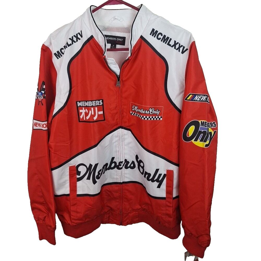 New Members Only Sport Red Team Racing ZIP Windbreaker Men's Jacket Size Medium